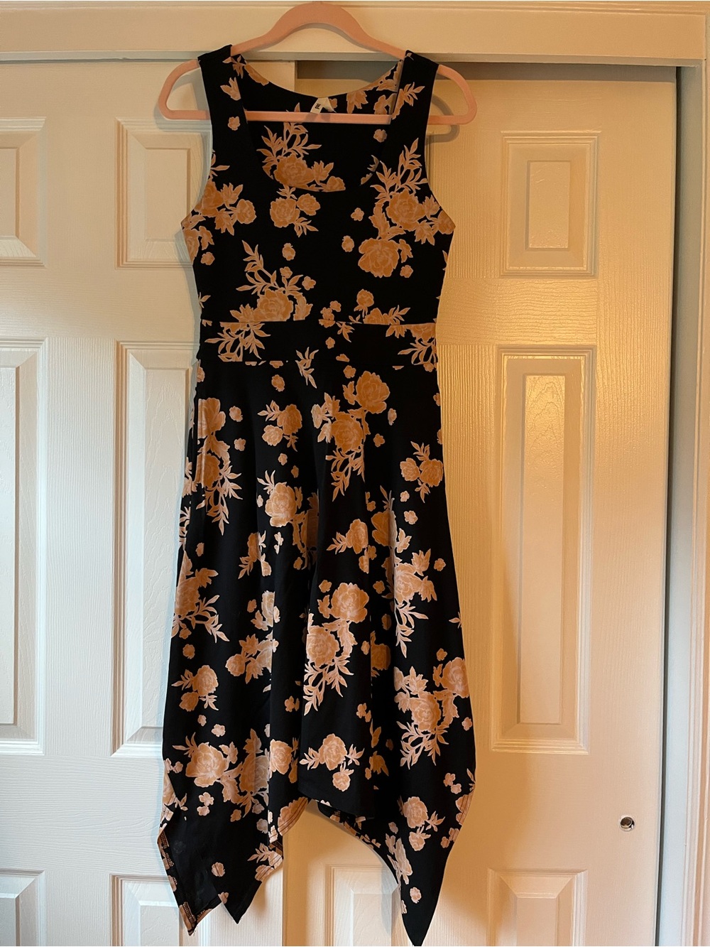 New Pact Twilight Floral Fit & Flare Handkerchief Dress organic cotton sz S